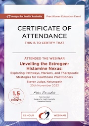 2023_11_Stephen Judge_Estrogen Histamine Nexus_Certificate
